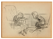 E.H. Shepard Drawing of Two Children, Titled Asleep